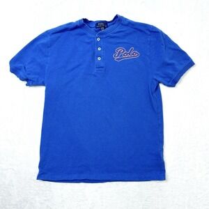 Polo Ralph Lauren Shirt Kids XL 18-20 Blue Henley Embroidered Logo Baseball  S/S